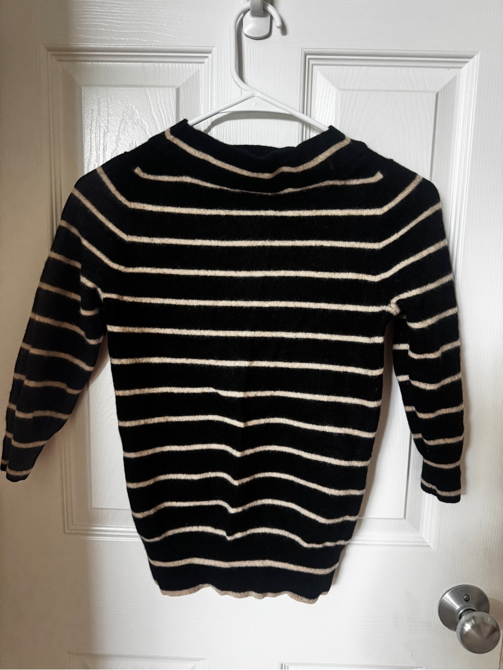 J. Crew Italian Cashmere Black and Cream Striped Sweater